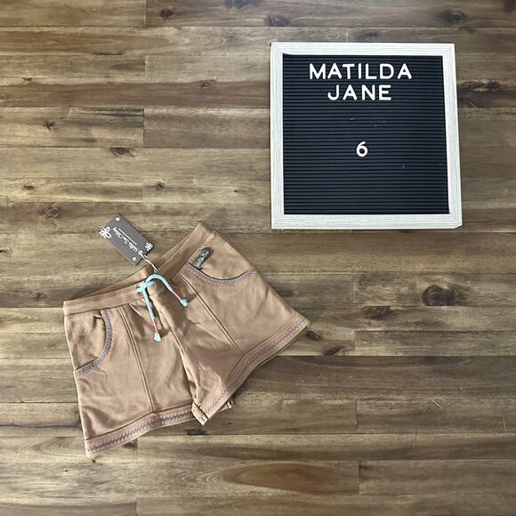 NWT Matilda Jane Enchanted Garden Brown Terry Drawstring Frances Knit Shorts 6 - Picture 1 of 5